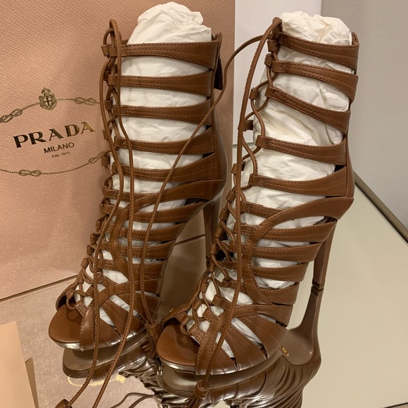 Prada (authentic) Strappy Lace Up Heels - Picture 2 of 7